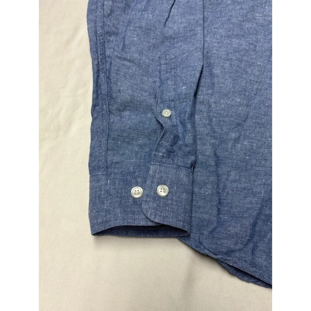 Banana Republic Mens Blue Linen Cotton Slim Fit Button Down Shirt L Long Sleev